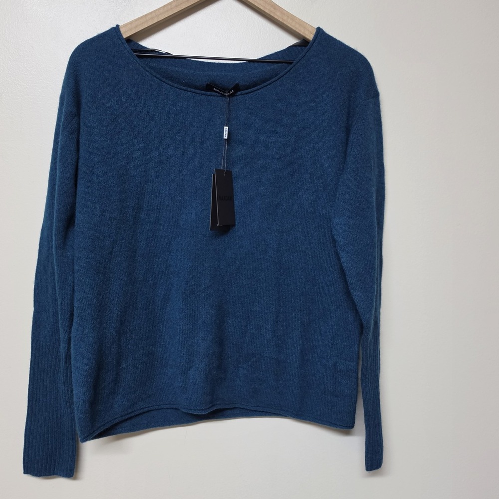 Naadam Womens Cashmere Boatneck Sweater Small Peacock Blue 100% Cashmere NWT